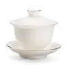 Dehua suet Jade sancai Tigela com tampa porcelana branca traçado a ouro tigela de chá grande chá único cerâmica para chá caneca pode ser personalizado logo