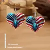 Aretes Acrílicos de Bandera Americana, 6 Pares para Mujer, Diseño Patriótico Plano 2D con Águila, Cereza, Toro, Flor y Corazón