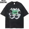 Camiseta Masculina de Algodão Puro Pesado Manga Curta Estilo Retro Americano, Casual de Verão Solta Tendência Oversize Lavada Vintage