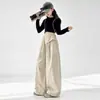 Pantalones de primavera y otoño para niñas 2026 nuevos pantalones casuales de trabajo de pierna recta de pierna ancha para estudiantes de secundaria