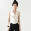 Cuello alto, cierre de cremallera frontal, chaleco deportivo sin mangas para mujer, con un diseño tridimensional que ciñe la cintura, estilo corto, corte ajustado, adecuado para fitness y yoga