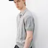 Camisa Polo de Punto Jacquard con Textura Vertical de Seda Helada de Color Albaricoque con Tacto Frío para Hombre Camiseta de Manga Corta Estilo Nuevo Verano 2026 Top