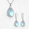 Pendientes Collar de Piedra Lunar Amazon Cross-Border Pendientes Europeos y Americanos de Lujo Ligero Gama Alta Corazón Árbol de la Vida para Mujeres