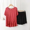 Traje de modal de manga corta para mujer, verano, nuevo, suelto, adelgazante, casual, talla grande, cómodo, conjunto de dos piezas para casa