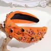 Diadema de ala ancha con nudo y diamantes de imitación, diseño de calabaza, diablo y fantasma de Halloween, accesorios creativos y distintivos para el cabello.