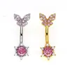 Anel de umbigo em formato de borboleta com zircônia colorida transfronteiriço, piercing de umbigo, joia para perfuração corporal, fábrica de origem, atacado online