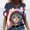 2025 nueva camiseta de manga corta europea y americana con estampado transfronterizo tendencia ocio holgada gato impresión a color 3D se puede hacer de D