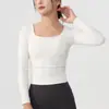 Roupa de Yoga com Bojo, Camiseta Feminina de Manga Longa, Top Fitness Emagrecedor, Roupa Fitness Esportiva, Roupa de Treino para Pilates
