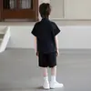 Nuevo Conjunto de Verano para Niños Estilo Nuevo Chino Hanfu con Camisa de Manga Corta Abotonada y Pantalones Cortos, Atuendo Casual de Estilo Nacional para Niños