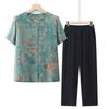 Roupas de verão para meia-idade e idosos, roupas femininas para mães, roupas para avós, roupas de verão, conjunto de duas peças com cardigã pequeno de manga curta para idosos
