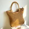 Bolsa de Palha Simples Versátil Atacado Cor Pura Bolsa de Mão Tecida Grande Capacidade Bolsa Tecida para Praia Férias Lazer