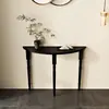Mesa de Entrada Semicircular de Madera Maciza Estilo Medieval, Mesa de Exhibición para Pasillo de Lujo Ligero Estilo Italiano Negra, Mesa de Entrada Curva Montada en la Pared
