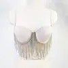 Traje Sexy de Performance para Dança do Ventre com Franjas de Strass, Top sem Alças, Top sem Mangas Ajustado com Barbatanas, Corpete
