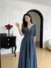 Vestido largo de lentejuelas con bajo amplio para mujer, vestido de noche que ciñe la cintura y estiliza, versátil y elegante, con un aire maduro y elegante, vestido de verano