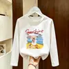 Nueva Camiseta de Manga Larga de Algodón Puro Estilo Dibujos Animados para Niñas Primavera y Otoño Ropa Infantil Linda Holgada Versátil Informal Camiseta Básica