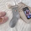 Meias Femininas Estilo Coreano Bordadas Rosa Meias Sem Costura Meias Fofas de Cachorro Cartoon Meias Femininas Estilo Universitário Color Block Meia de Cano Médio