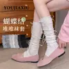 Calcetines Apilados Youjiaxiu para Mujer, Estilo Delgado de Primavera y Verano, Calcetines hasta la Pantorrilla con Lazo, Calcetines de Ballet Estilo Miu, Calcetines de Tubo Largo