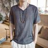 T-shirt de algodão e linho masculina estilo chinês verão solto Hanfu manga curta Top chinês estilo vintage tang terno linho