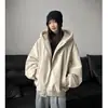 Chaqueta de Cuero con Forro Polar Grueso para Pareja Estilo Americano con Cuello de Piel y Abrigo de Algodón con Patrón de Lichi