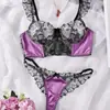 Conjunto de Sujetador Nuevo Sexy Transfronterizo Sujetador Cómodo Varillas de Pescado Color Contrastante Mangas Cortas Volantes Conjunto de Ropa Interior para Mujer Transpirable
