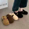 Pantuflas de punta Birkenstock de suela gruesa con pelo para mujer, ropa de exterior, nuevas botas de nieve 2026 Otoño/Invierno, pantuflas de algodón con forro de terciopelo, sin cordones