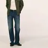 Jeans de Mezcla de Algodón Azul Retro Lavado Tiro Bajo Pierna Recta Pierna Ancha Favorecedores Holgados con Caída
