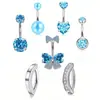 E-commerce Transfronteiriço Conjunto de 7 Peças Piercing de Umbigo em Zircônia em Forma de Laço Unha de Umbigo Curva em Zircônia Piercing de Umbigo Simples Redondo em Forma de Coração