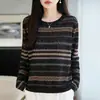 Suéter de punto para mujer con cuello redondo, manga larga, capa base, diseño de bloques de color simple, jersey, top interior, otoño invierno, nuevo, tacto agradable a la piel