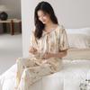 Pijama de Tencel para Mujer 2025 Nuevo Verano Lyocell Algodón Ropa de Casa de Alta Gama Floral de Manga Corta Traje Fresco