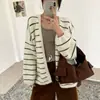 Cárdigan de punto holgado a rayas estilo perezoso, un nuevo artículo de moda otoño/invierno, versátil y elegante, con una estética coreana, perfecto como suéter o top para mujer