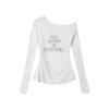 Promoção Heyhenry Blusa de Manga Longa Ombro a Ombro com Estampa 'Spicy Girl' e Letras para Mulheres, Camiseta de Corte Justo