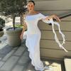 Ropa Europea y Americana 2025 Verano Nueva Moda Elegante Vestido Slim de Color Puro Plisado de Un Hombro Exportación Venta al por Mayor
