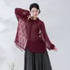 Estilo Nacional Charme Antigo Fantasia de Dança Feminina Camisa de Renda Lapela Manga Longa Camisa Moderna Clássica Tendência Top para Prática de Dança