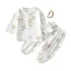 Conjunto de Gaze para Bebê, Roupas de Casa para Bebê, Tops e Calças de Fibra de Bambu de Manga Longa, Roupas de Verão com Ar Condicionado para Crianças Meninos e Meninas