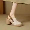 Sandalias Romanas de Plataforma Huecas de Tacón Alto de Cuero Suave Impermeables para Mujer, Verano, Cuero Suave, Suela Suave, Tacón Grueso, Suela Gruesa, Sandalias de una Correa con Punta Cerrada