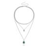 Collar de cadena de serpiente plana multicapa con imitación de ágata verde, tendencia de joyería transfronteriza europea y americana, diseño de nicho creativo para mujer