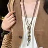 Nuevo Collar con Colgante de Pluma Zen Chino para Mujer Cadena Larga Retro Bohemio para Clavícula Accesorios Étnicos para Apilar