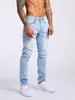 TEMU Jeans de mezclilla nuevos para hombre europeos y americanos AliExpress transfronterizos estilo ins corte ajustado alta elasticidad jeans pitillo para hombre en azul claro
