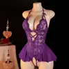 Lingerie Sexy Transfronteiriça, Seios Pequenos Sensuais, Conjunto de Renda Transparente Pura Luxúria, Sedutor, Quente e Apaixonado Pijama com Decote Halter de Comércio Exterior