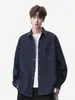 Camisa jeans casual oversized de cor sólida estilo americano, jaqueta de trabalho versátil de caimento solto, camisa de manga comprida para primavera