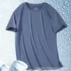 Camiseta de manga corta holgada, talla grande, de seda helada para hombre, cuello redondo, estilo atlético casual, secado rápido, top versátil