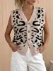 Chal Popular de Estampado de Leopardo Transfronterizo Otoño e Invierno Estilo Europeo y Americano Suéter de Punto con Cuello en V Chaqueta Top Corto para Mujer Cárdigan de Punto