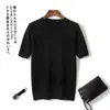 Suéter de cachemira de manga corta para hombre, cuello redondo, media manga, camisa de color liso, ropa exterior, suéter de negocios, otoño e invierno, nuevo