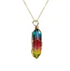 Pendente de Bala para Drenagem de Lives do TikTok Colar de Pedra Natural Coluna Hexagonal Enrolada com Fio de Cobre Ágata Cristal