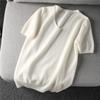 Suéter de Seda de Manga Curta com Decote V, Camiseta de Manga Meia-Manga Corte Reto em Mistura de Seda e Caxemira para Mulheres, Cor Sólida Macaron Estilo Fino