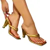 Sandalias de tacón alto para mujer, tacones irregulares dorados, chanclas sencillas, Chanclas de verano Amazon Huizhou 2025