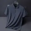 Camisa Polo popular sem costura de seda gelada de alta elasticidade estilo japonês e coreano para homens, camiseta de manga curta de nylon-spandex de secagem rápida para negócios de verão fabricante