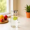 Jarra de Agua Doméstica de Gran Capacidad con Tapa de Acero Inoxidable, Elegante Jarra de Vidrio de Borosilicato para Agua Fría