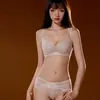 Conjunto de lingerie de renda com estampa de leopardo estilo francês, minimiza seios grandes, junta e levanta os seios laterais, com aro macio, conjunto de sutiã sexy