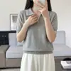 Nuevo estilo de verano, algodón puro tejido, manga corta, cuello camisero, bloques de color con ribete, fino, holgado, versátil, top de color liso estilo coreano para mujer